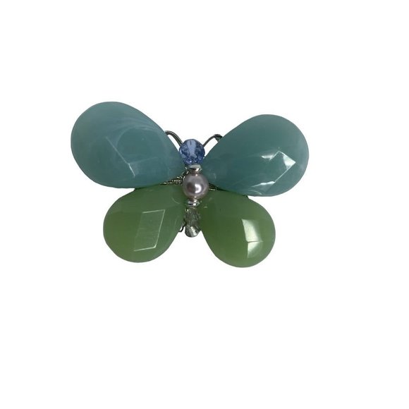 Vintage Faceted Blue Green Acrylic Butterfly Brooch 2" Silvertone Dimensional - Picture 4 of 6